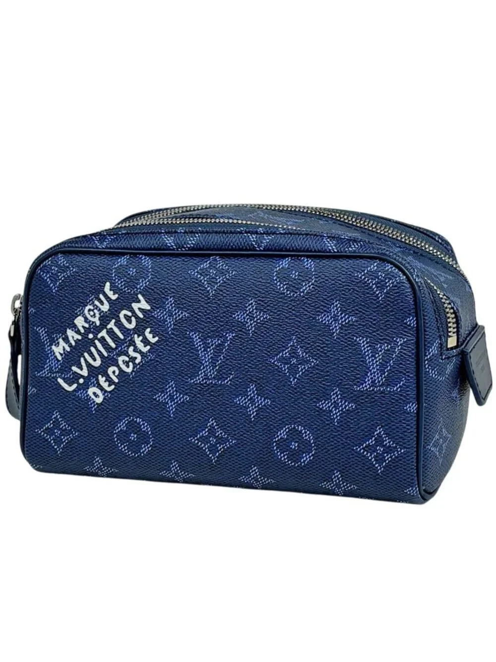 Louis Vuitton Mini Dopp Kit Monogram Heritage Leather Chien Blue Handbag
